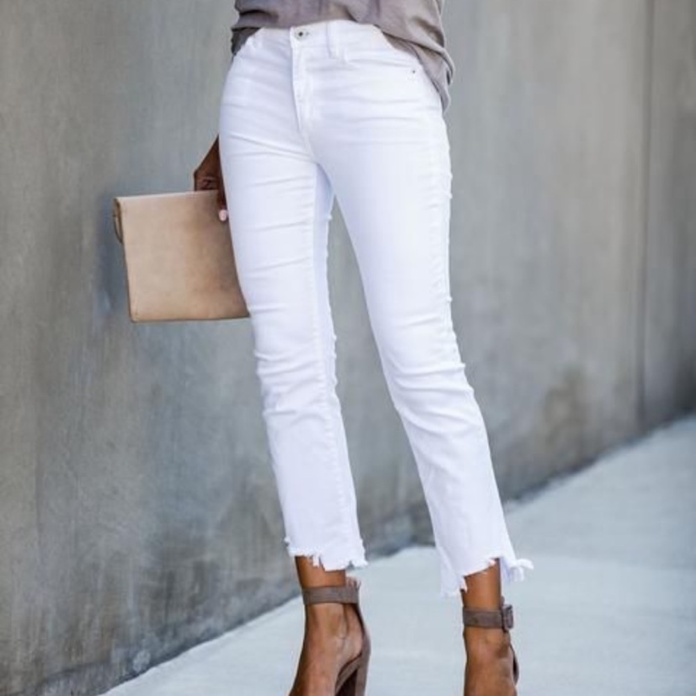 VICI white frayed cropped jeans